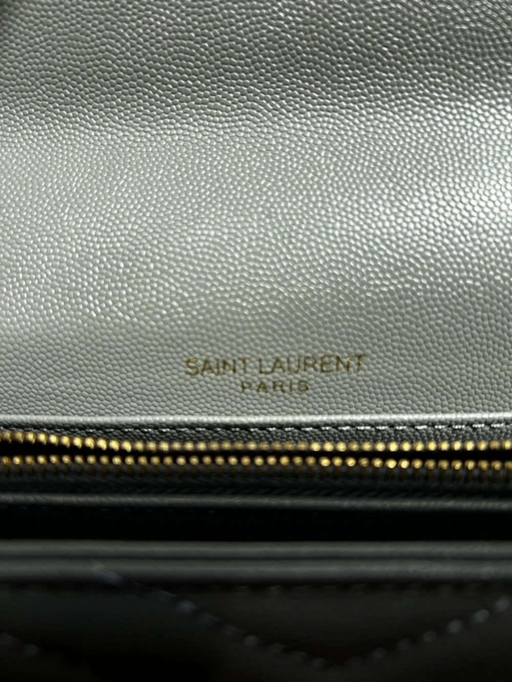 Saint Laurent Silver Quilted Coat with Gold YSL Emblem - Picture 6 of 6